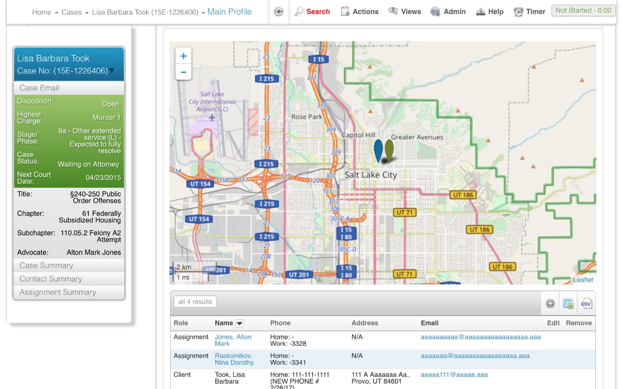 Screenshot of LegalServer with Google maps integration.