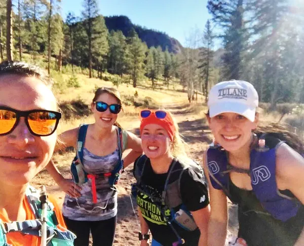 Group of trail running girls in the mountains.