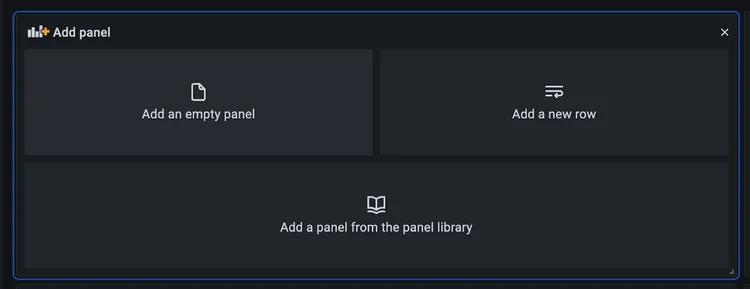 Screenshot of adding a new panel in Grafana.