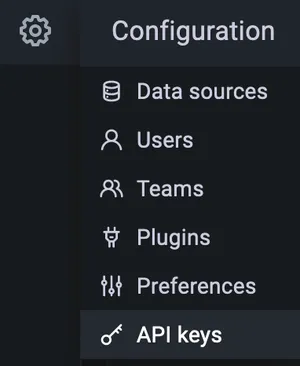 Screenshot of menu containing API keys option in Grafana.