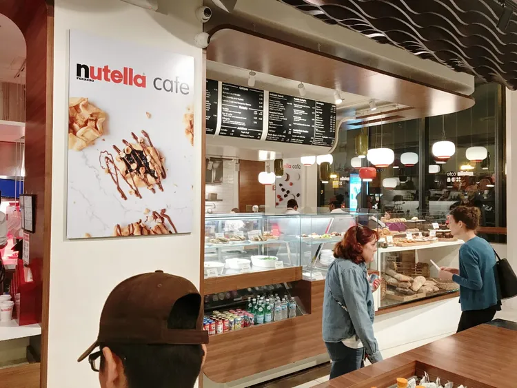 the nutella cafe counter with menu options.