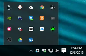 windows status bar with many icons.